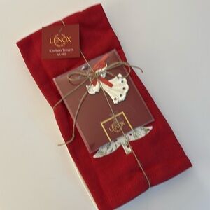 Lenox Xmas Dish Towels w/ Angel Ornament